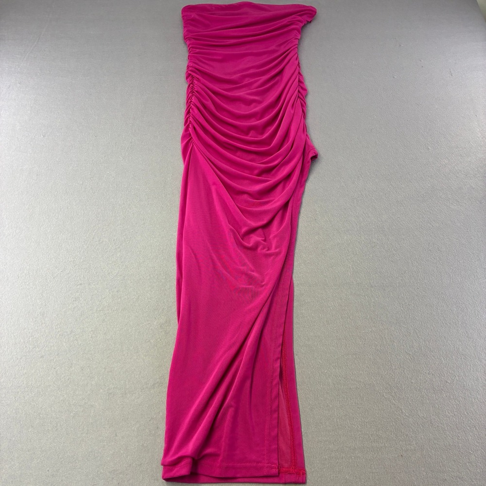 Ryan Destiny Maxi Dress Women XS Pink Excellent Ruched Mesh Strapless Side Slit